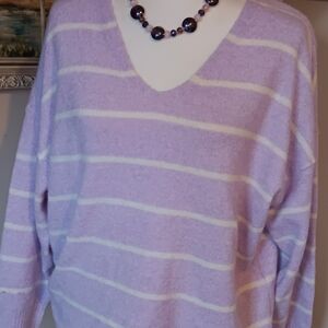 Vero Moda Lilac and Cream V-Neck Sweater